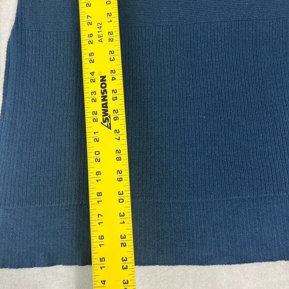 Free People Sweater Tunic Top S Navy Blue Criss Cross Neckline Long Bell Sleeve - Picture 3 of 7